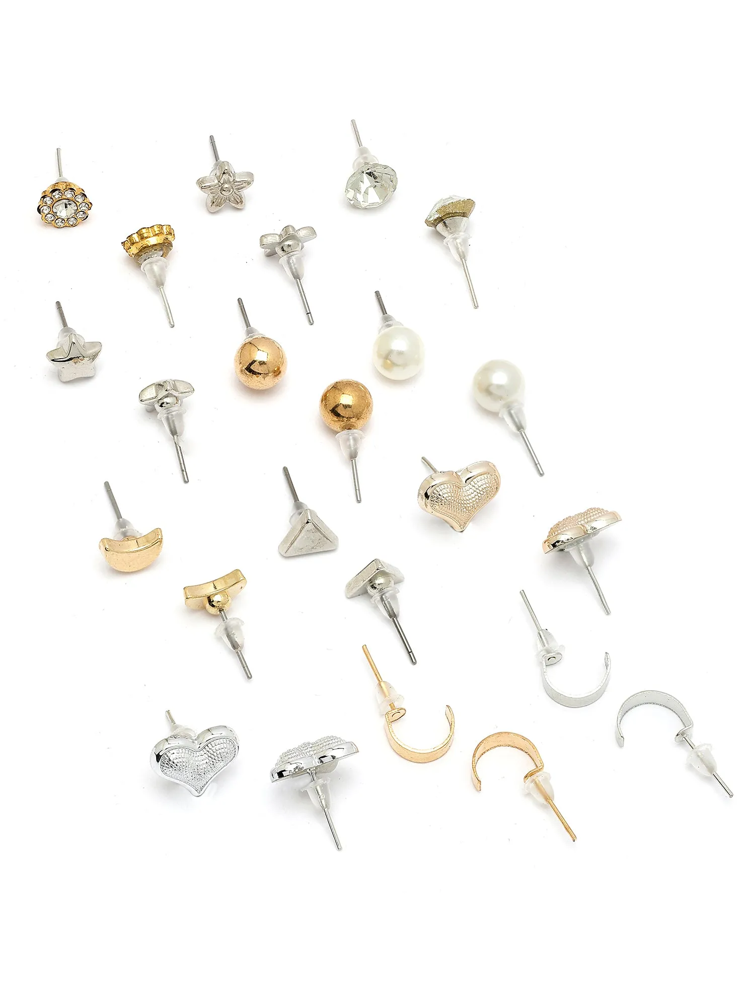 Bohey by KARATCART Set of 12 Gold and Silver Contemporary Studs Earrings Combo