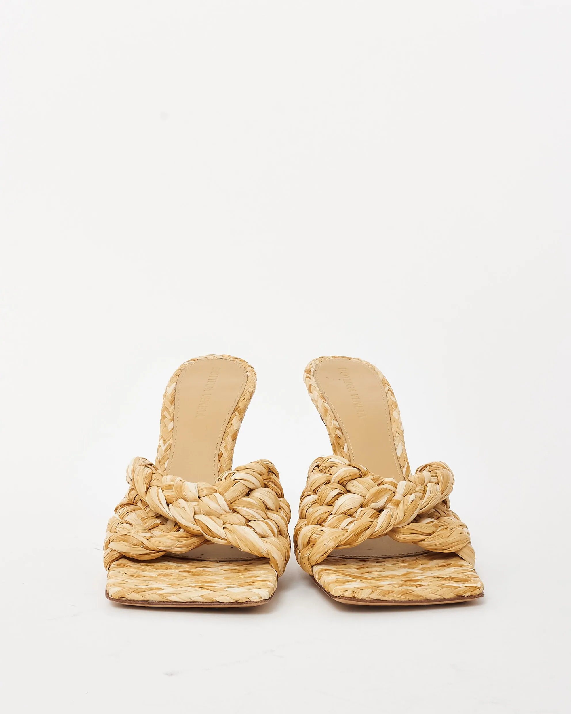 Bottega Beige Raffia Stretch Heeled Mules - 39