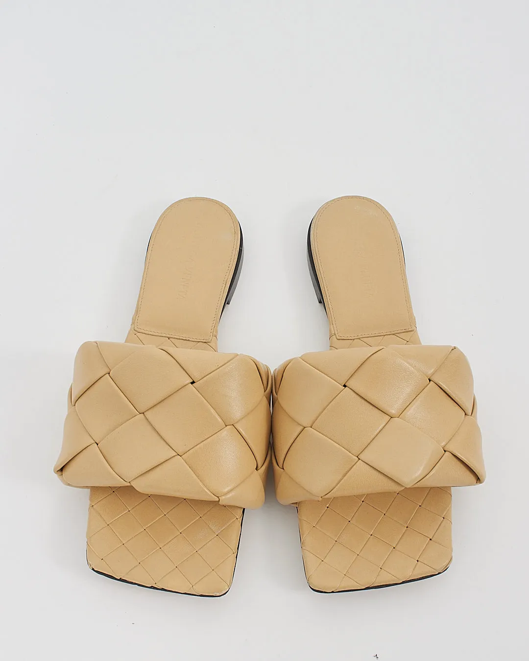 Bottega Veneta Cane Sugar Intrecciato Weave Leather Slides - 38