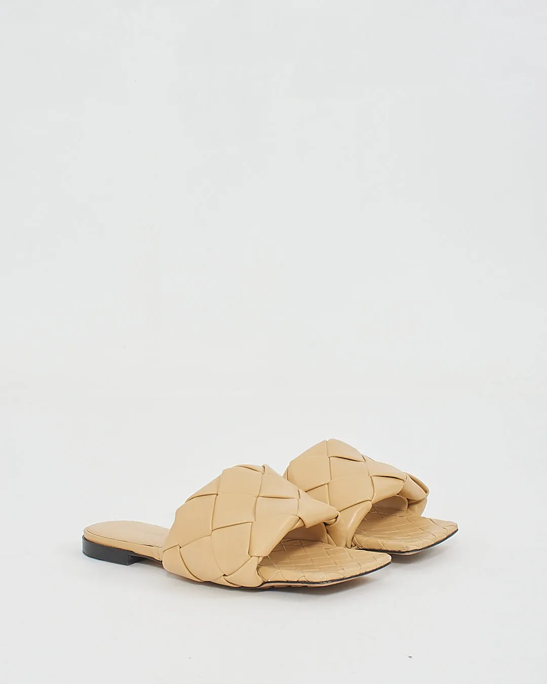 Bottega Veneta Cane Sugar Intrecciato Weave Leather Slides - 38