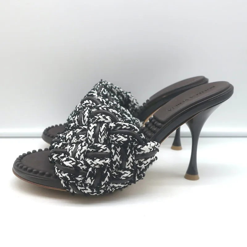 Bottega Veneta Lido Intrecciato Fabric & Leather Mules Dark Brown/White Size 39