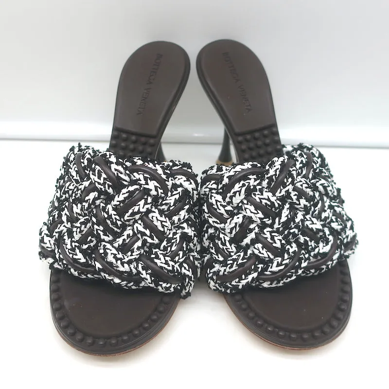 Bottega Veneta Lido Intrecciato Fabric & Leather Mules Dark Brown/White Size 39