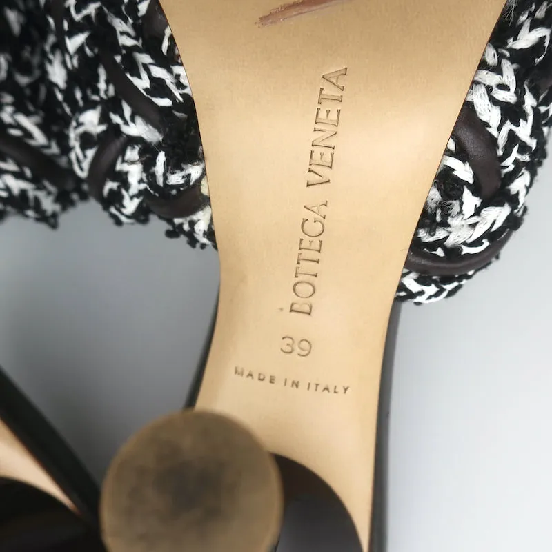 Bottega Veneta Lido Intrecciato Fabric & Leather Mules Dark Brown/White Size 39