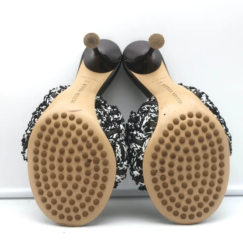 Bottega Veneta Lido Intrecciato Fabric & Leather Mules Dark Brown/White Size 39
