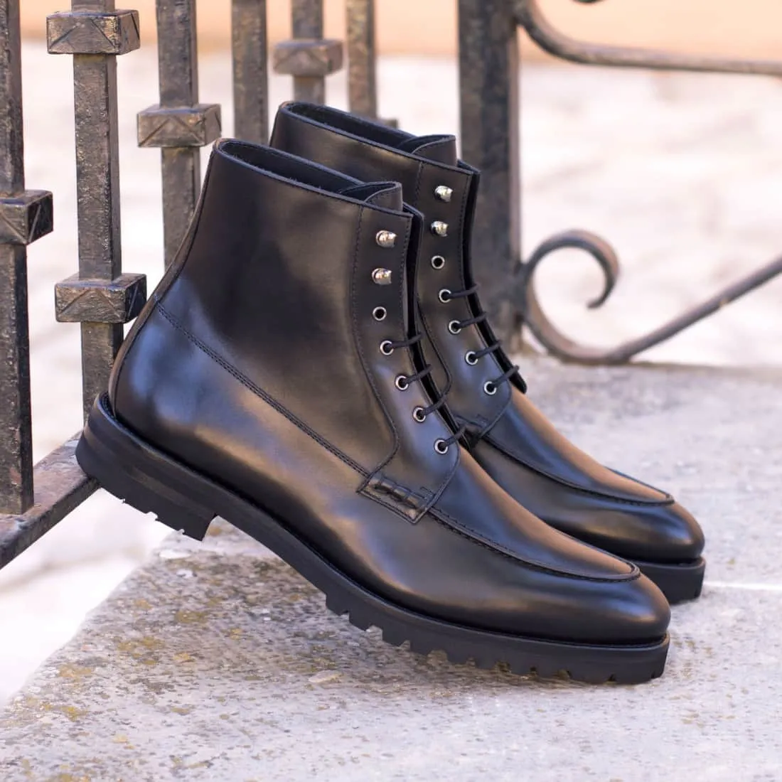 Bottines Derby Demi-Chasse en cuir noir - Semelles Commando