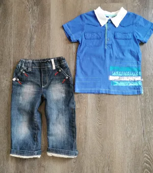 BOY SIZE 2 YEARS - IKKS & PETIT LEM SIGNATURE, Designer Fashion, 2 Piece Mix N Match Outfit EUC B23