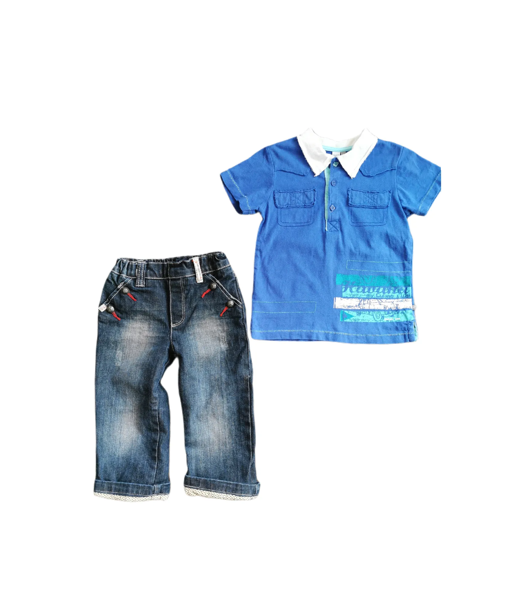 BOY SIZE 2 YEARS - IKKS & PETIT LEM SIGNATURE, Designer Fashion, 2 Piece Mix N Match Outfit EUC B23