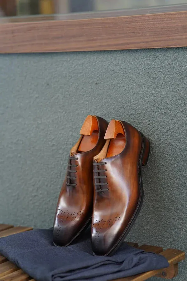 Brown Leather Chestnut  Whole cut Oxfords - Formal Shoes