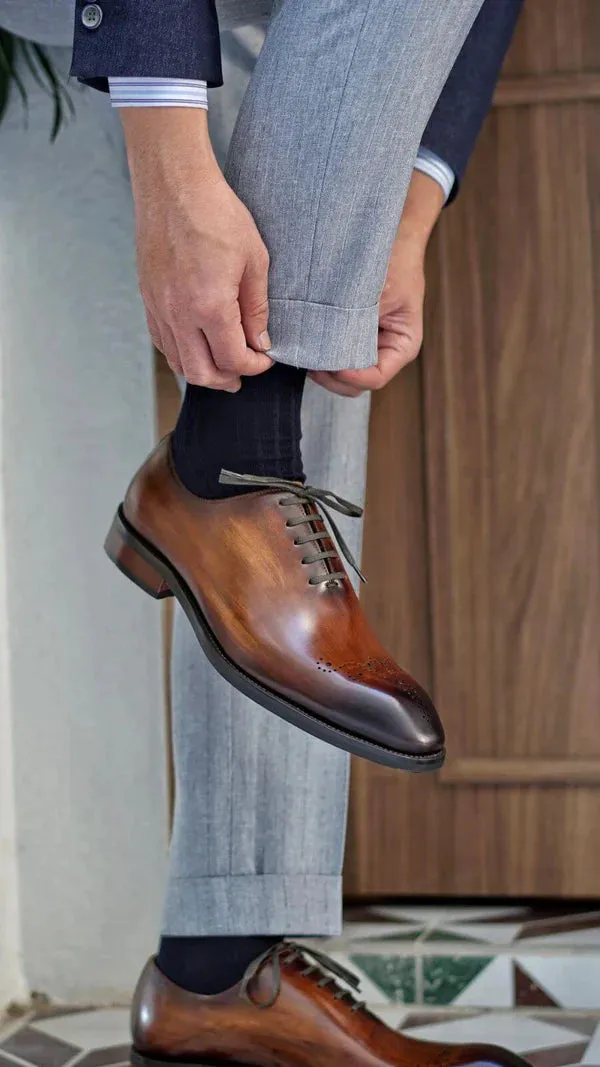 Brown Leather Chestnut  Whole cut Oxfords - Formal Shoes