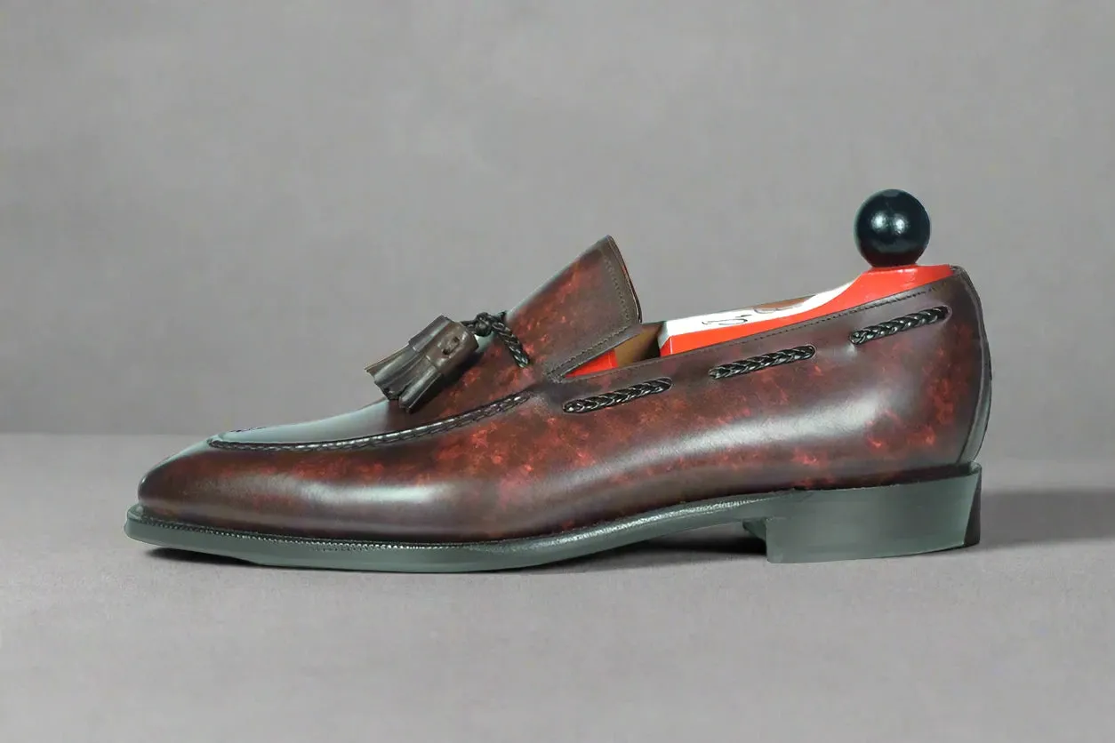 Brown Leather Slip On Lysander Tassel Loafers - Loafers