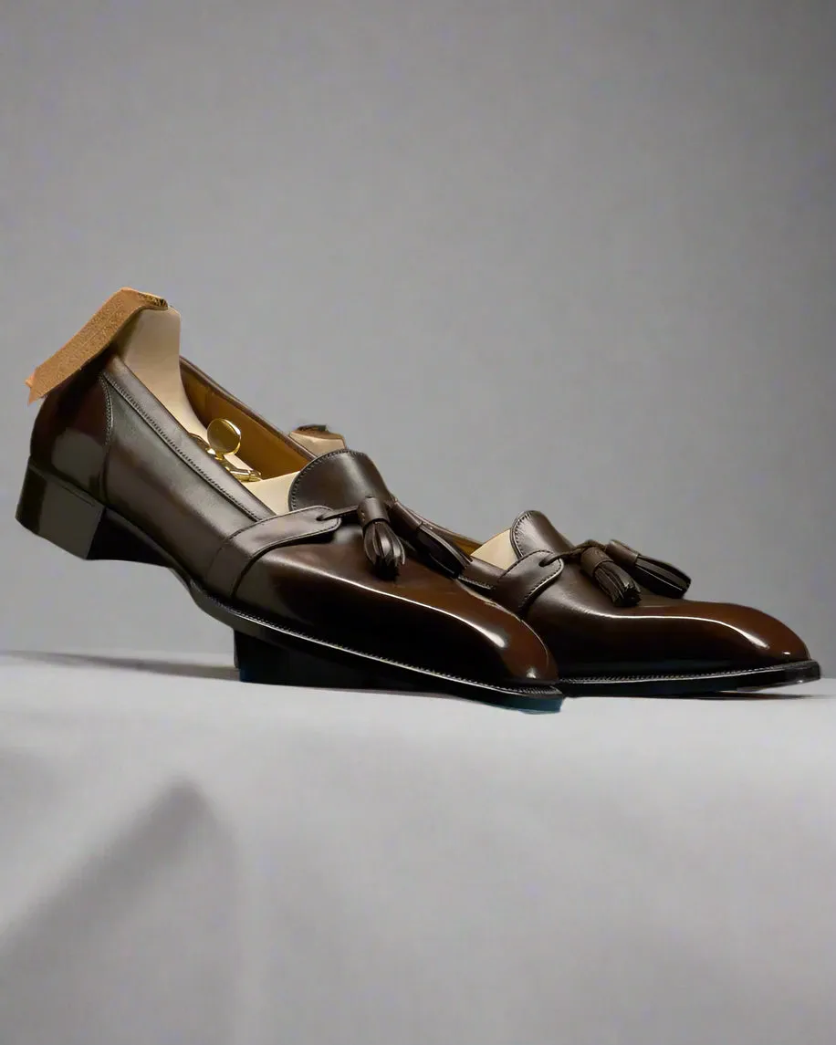 Brown Leather Slip On Tassel Loafers - Loafers
