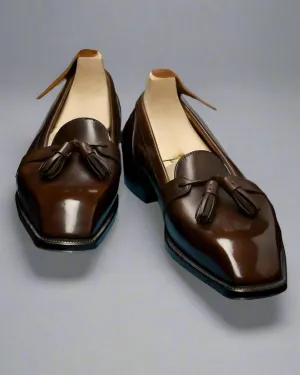 Brown Leather Slip On Tassel Loafers - Loafers