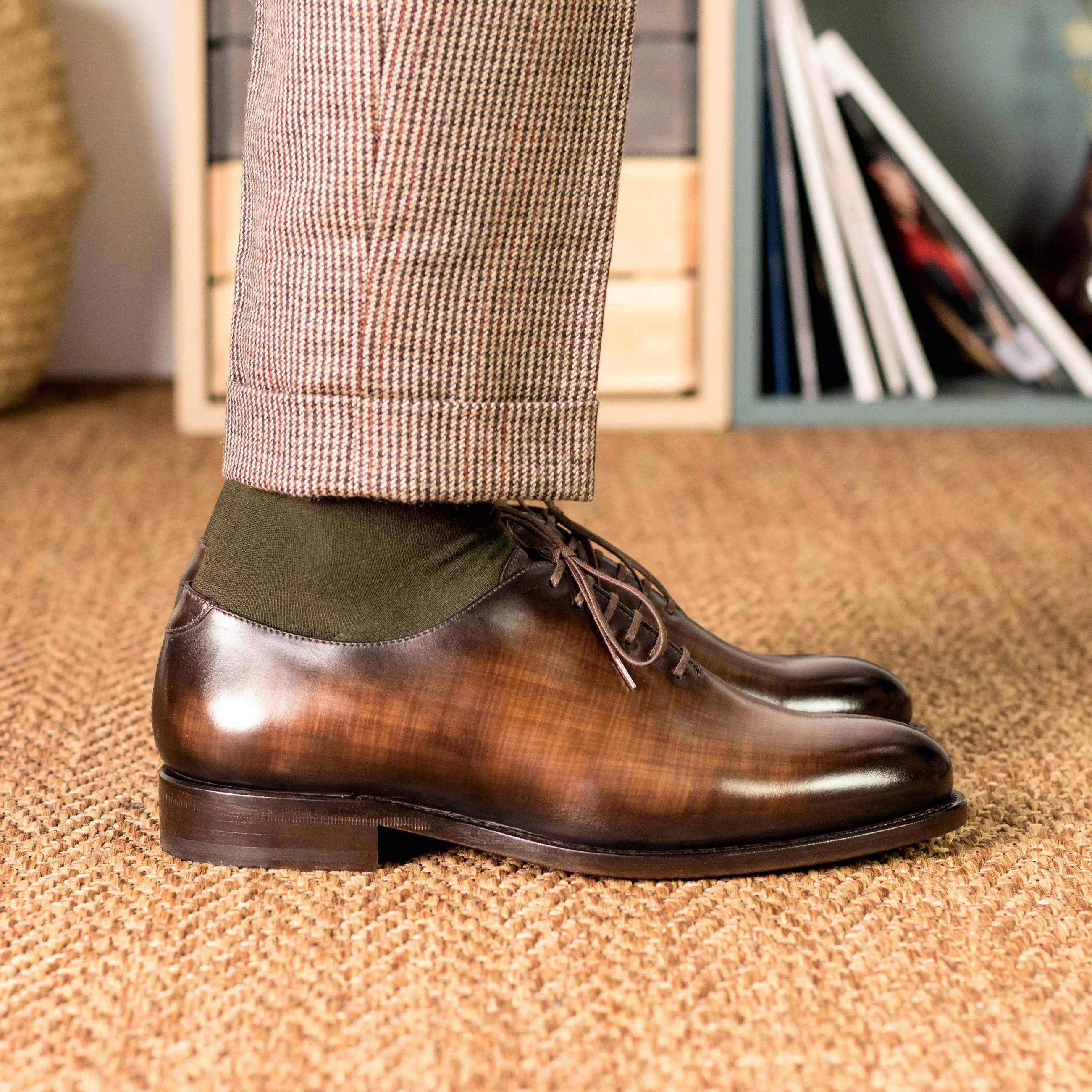 Brown Patina Wholecut Shoes