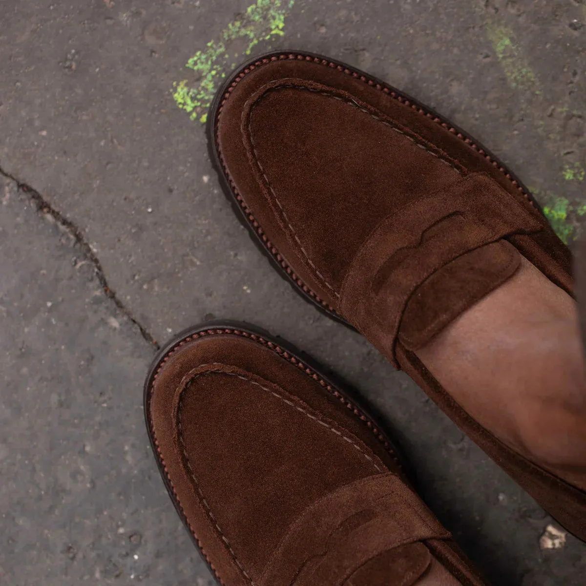 Brown Suede Belize Chunky Penny Loafers - With Track Soles - Loafers Shoes