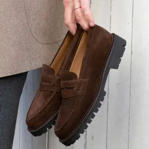 Brown Suede Belize Chunky Penny Loafers - With Track Soles - Loafers Shoes