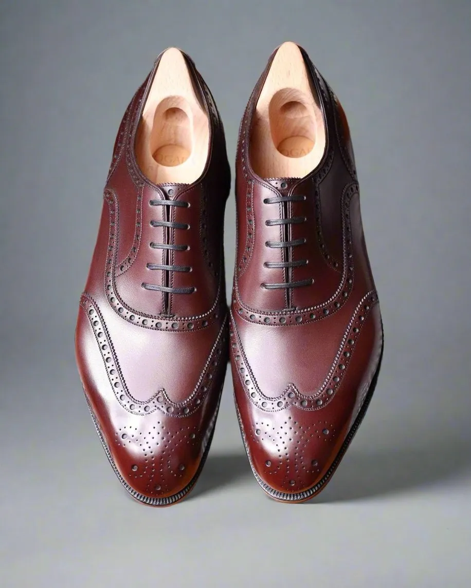 BURGUNDY LEATHER MODENA BROGUE WINGTIP OXFORD SHOE-FORMAL SHOES