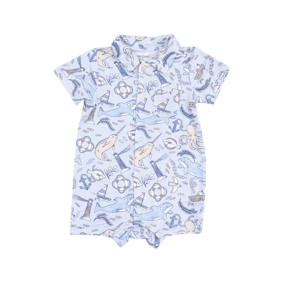 Button Down Shortie Romper | Nautical Notebook