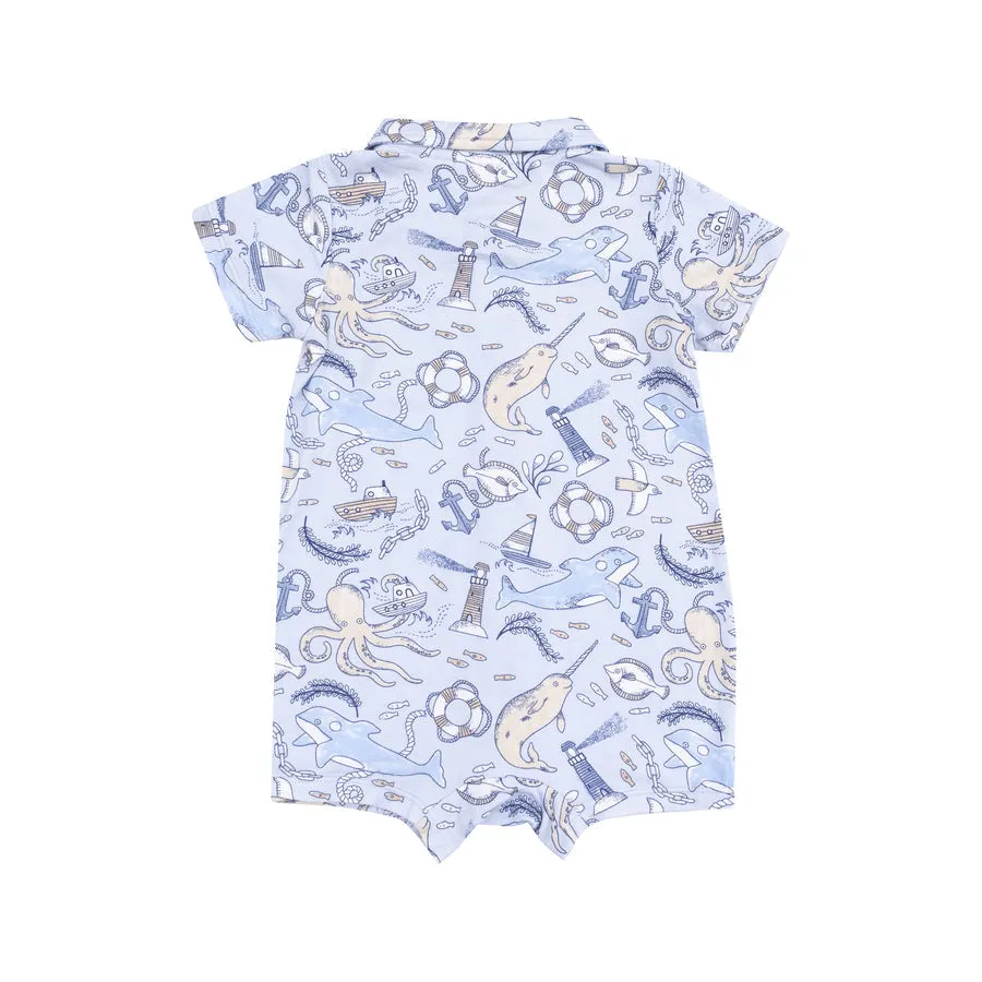 Button Down Shortie Romper | Nautical Notebook