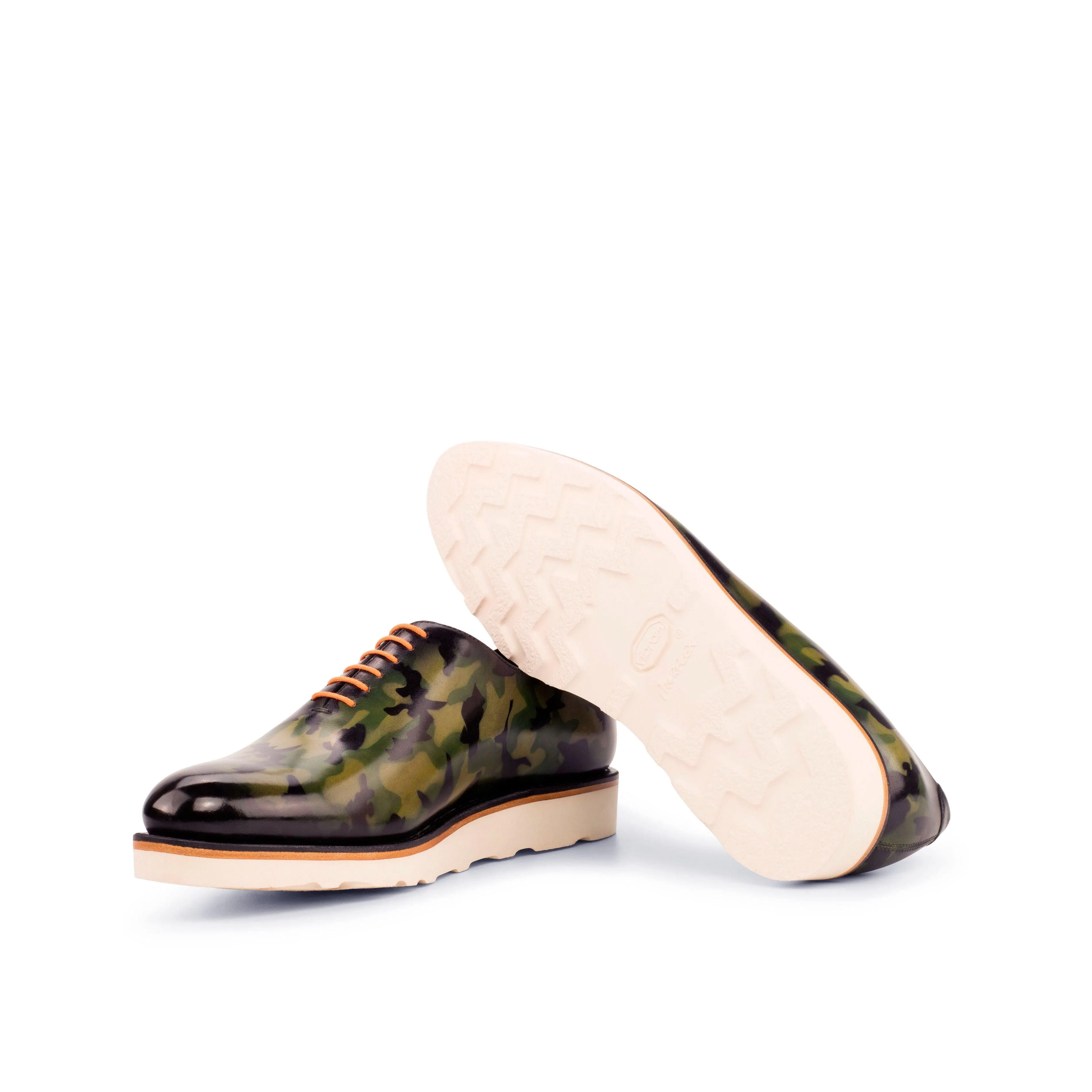 Camouflage Patina Leather Wholecut Shoes