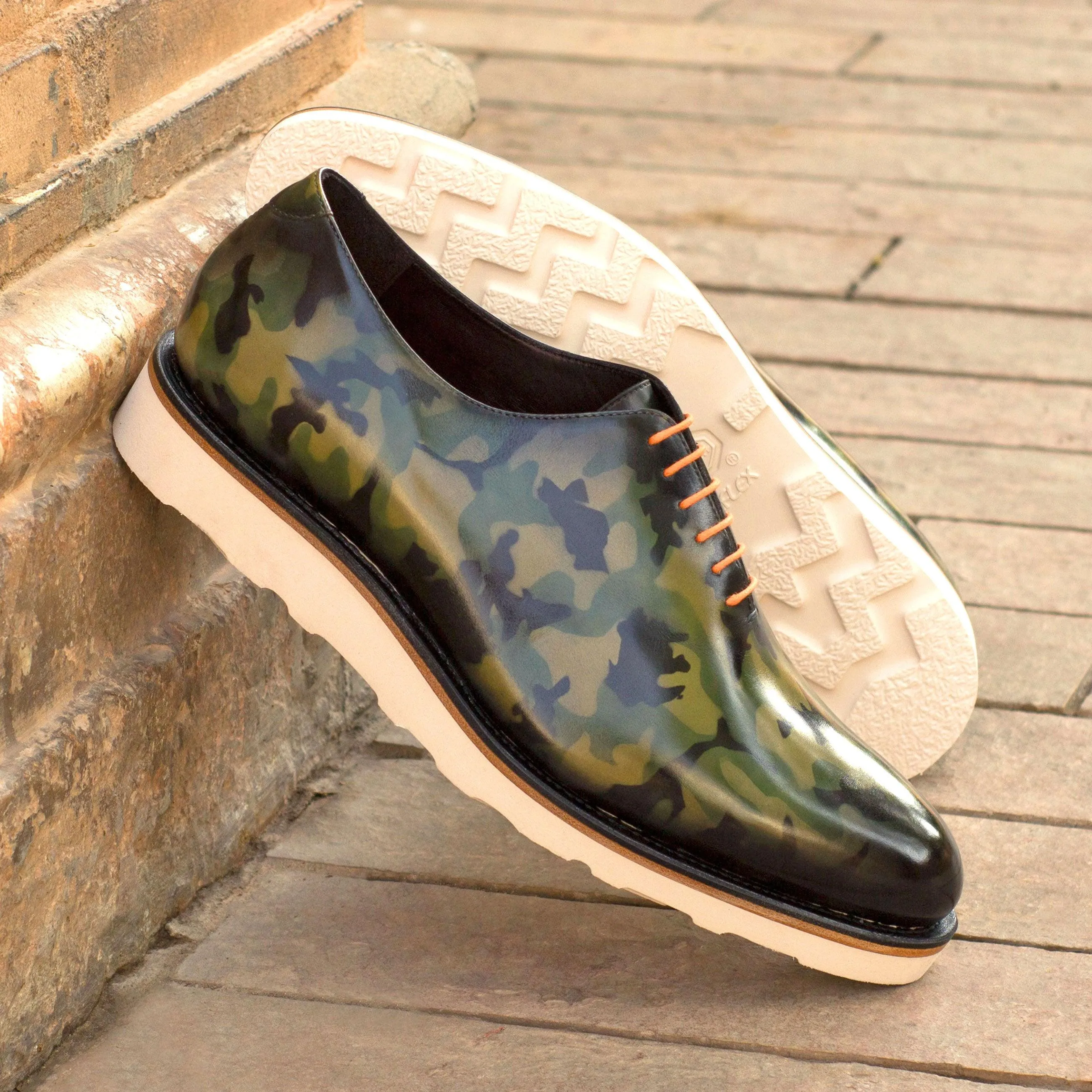 Camouflage Patina Leather Wholecut Shoes
