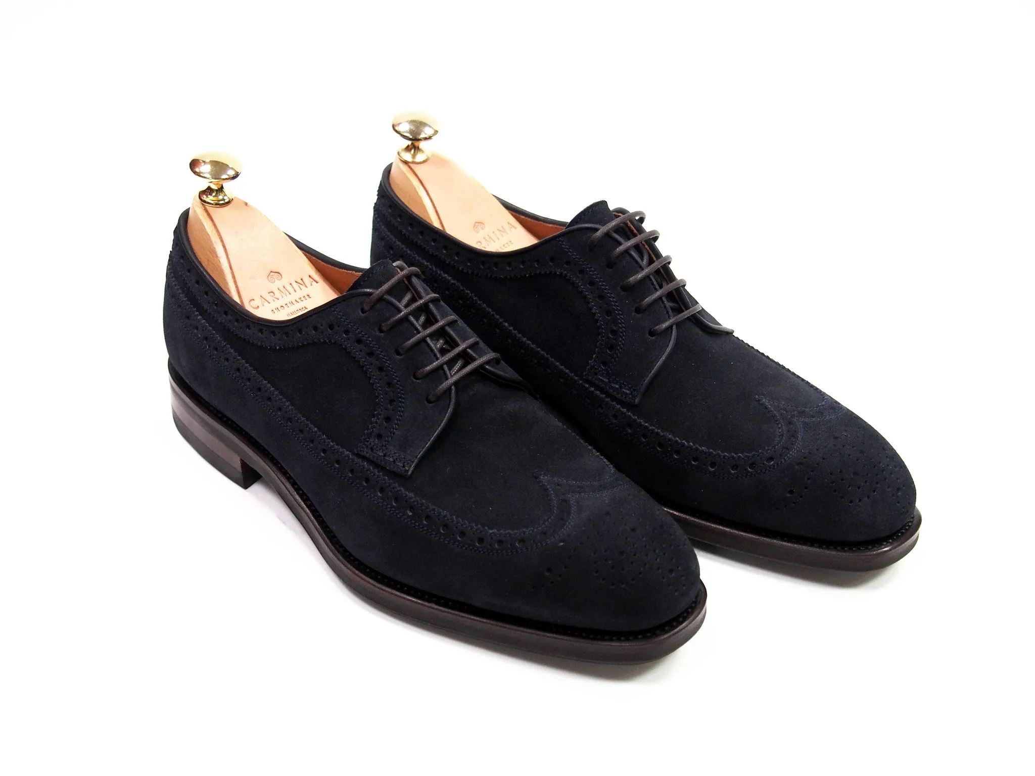 Carmina Shoemaker Wingtip Derby - Navy Suede - Made in Spain