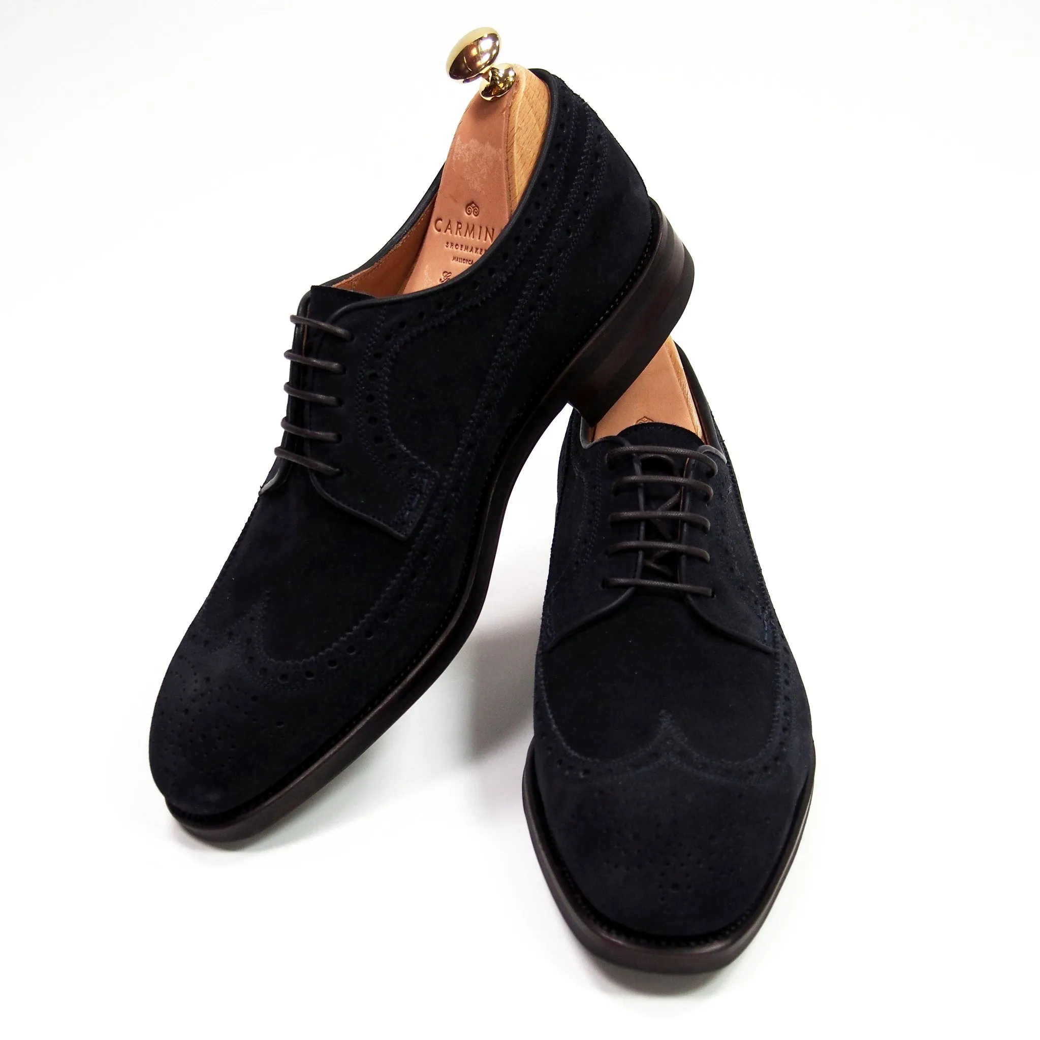 Carmina Shoemaker Wingtip Derby - Navy Suede - Made in Spain