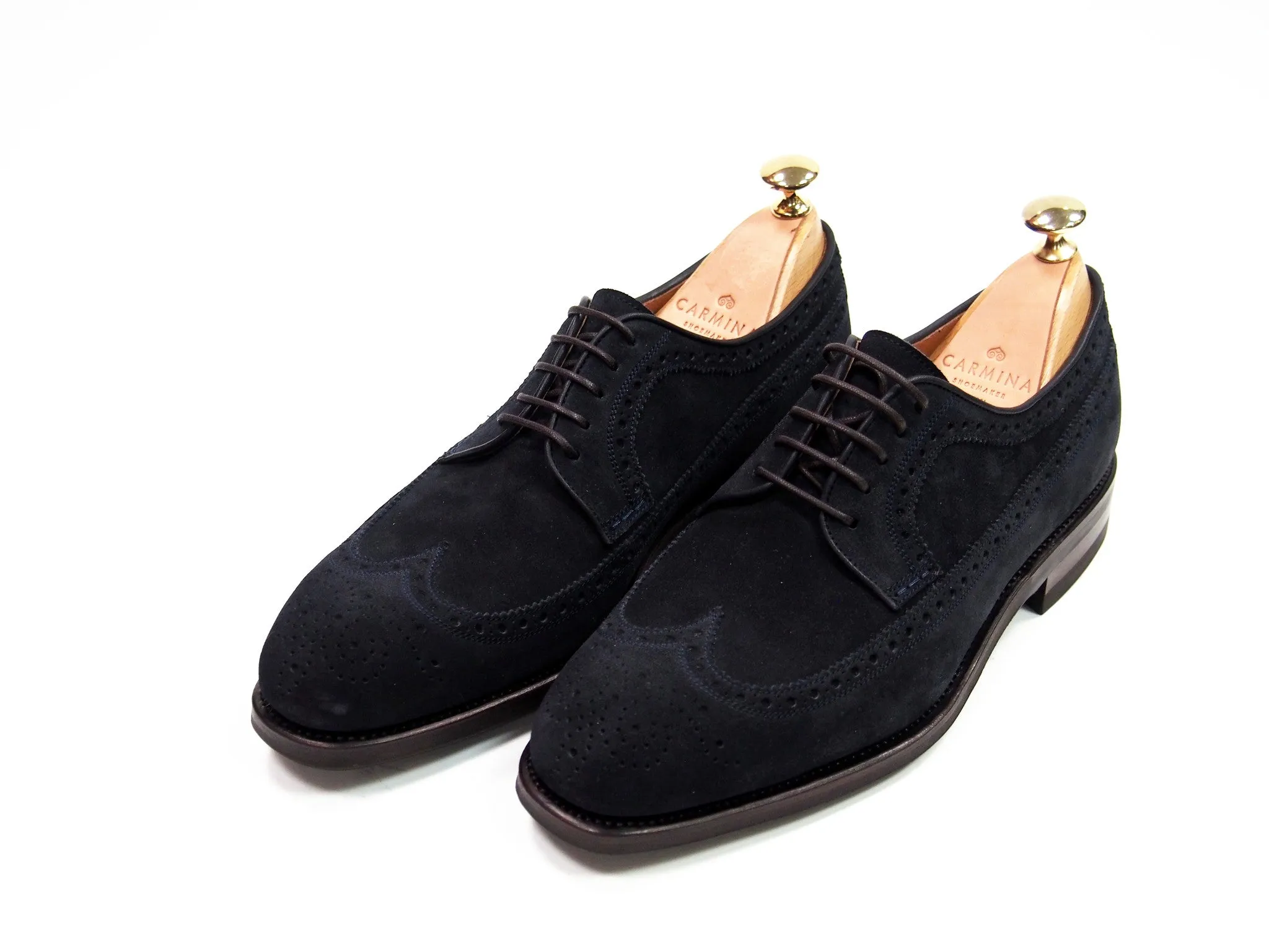 Carmina Shoemaker Wingtip Derby - Navy Suede - Made in Spain