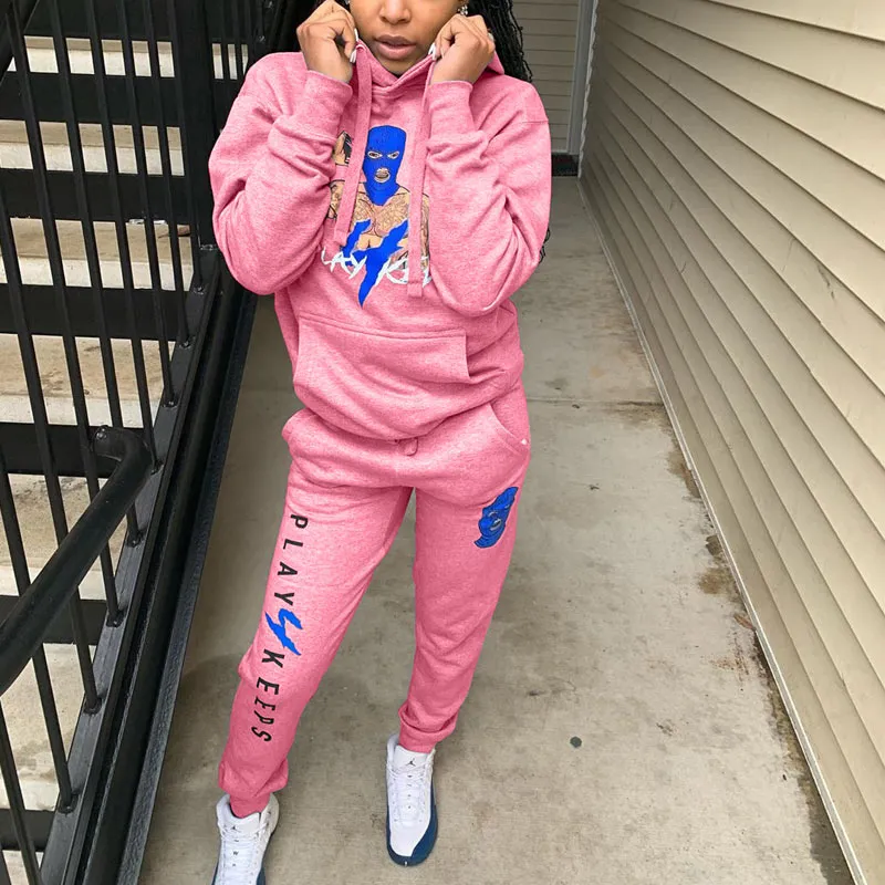 Casual Hooded Collar Print Two Piece Pants Set