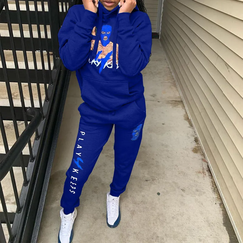Casual Hooded Collar Print Two Piece Pants Set