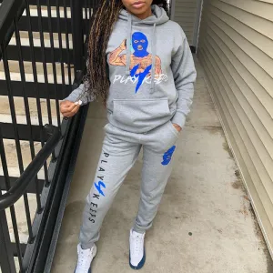 Casual Hooded Collar Print Two Piece Pants Set