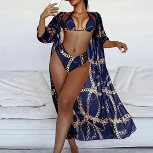 Chain Print 3PCS Swimsuit Set