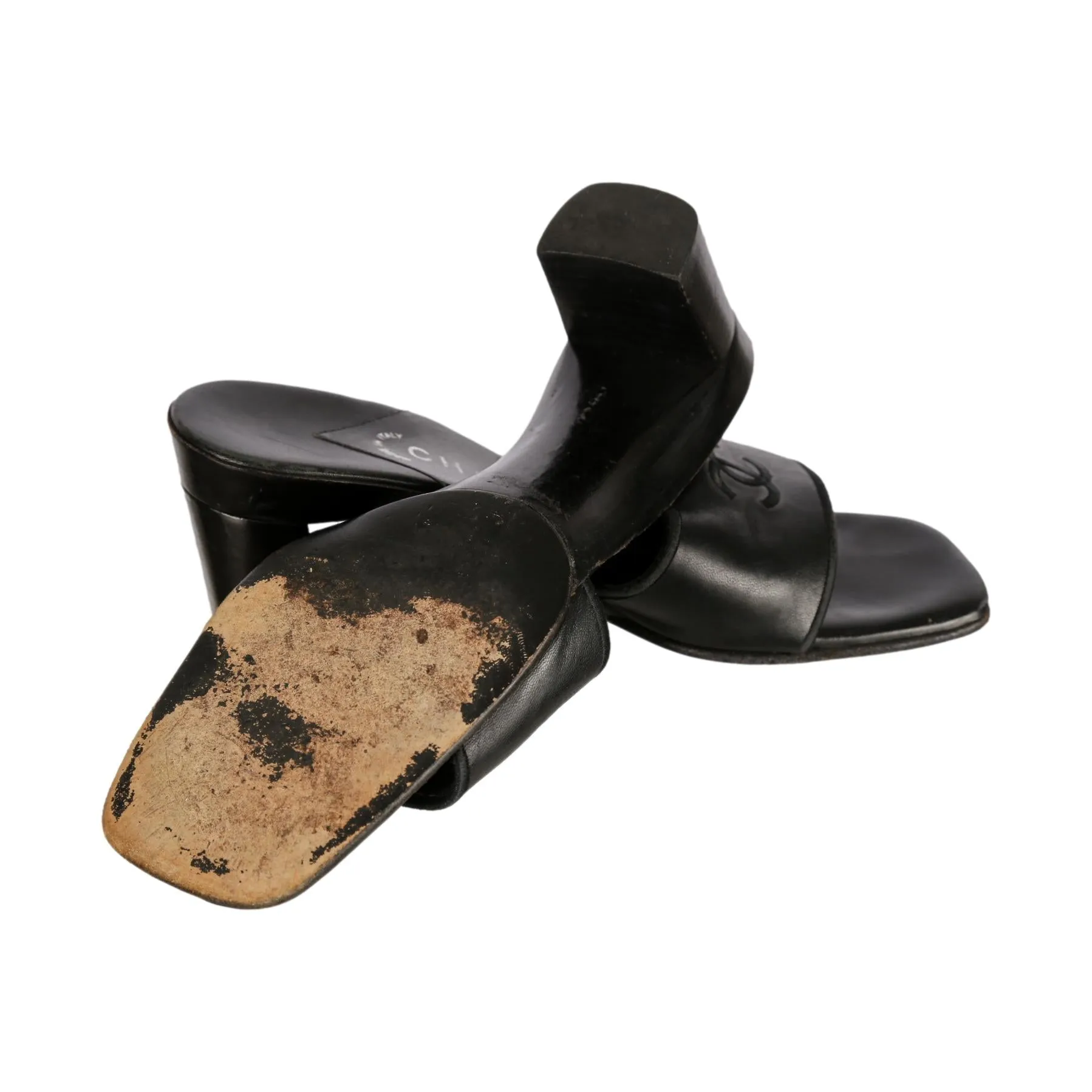 Chanel Black Logo Mules