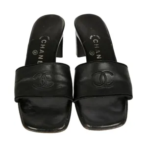 Chanel Black Logo Mules
