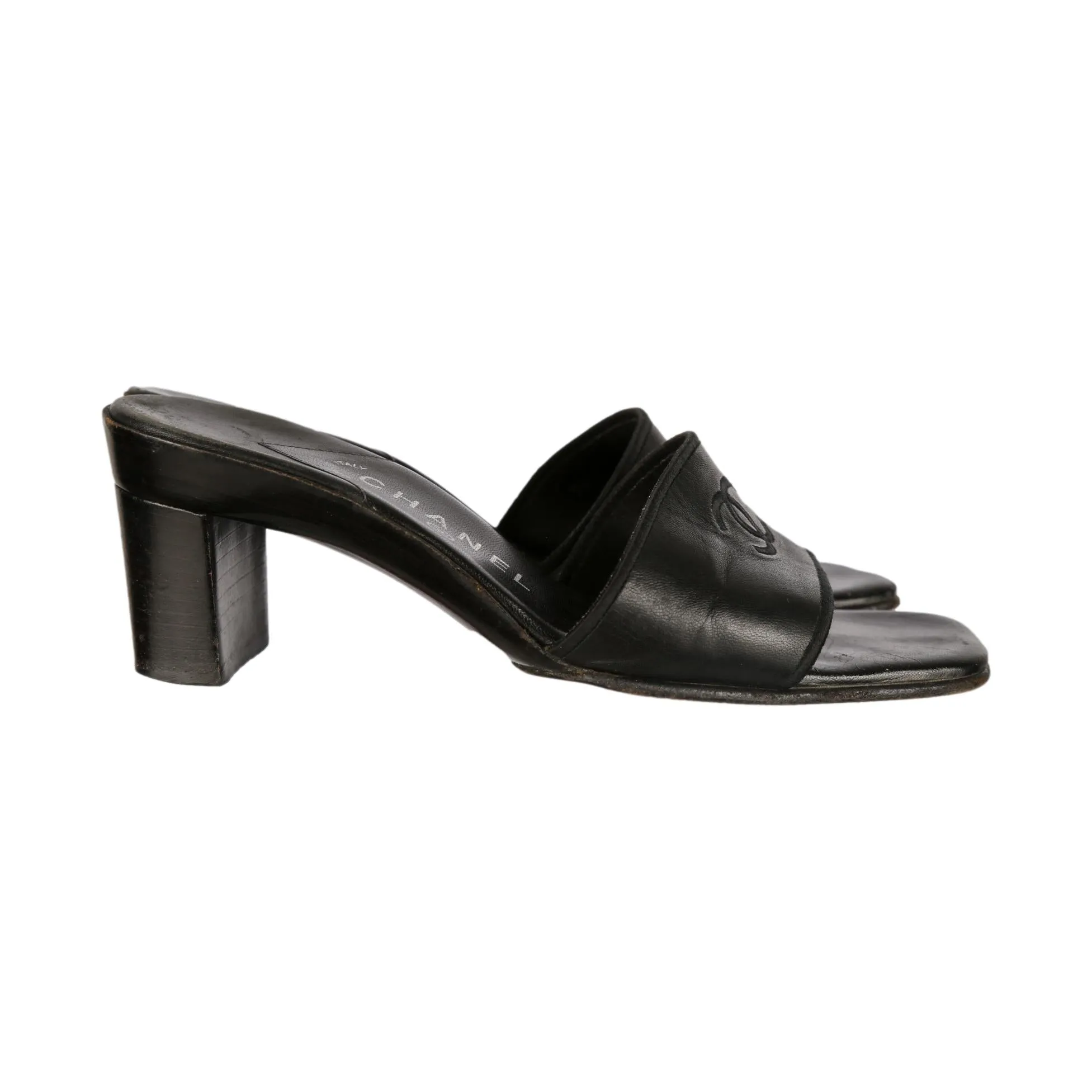 Chanel Black Logo Mules