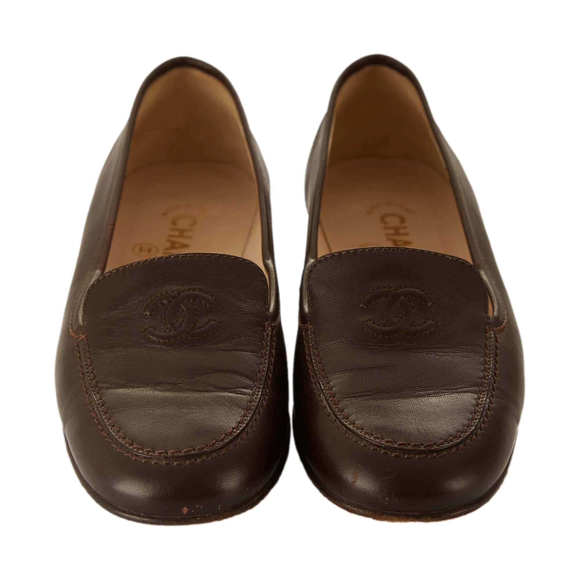 Chanel Brown Logo Loafers