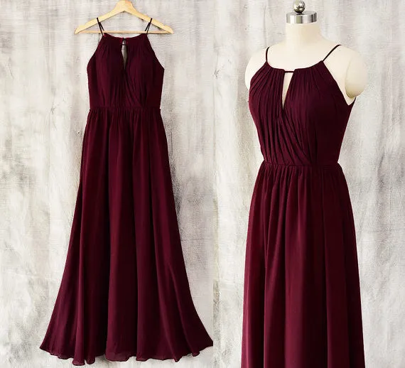 Charming Chiffon Round Simple Floor Length Bridesmaid Dress, Beautiful Party Dress