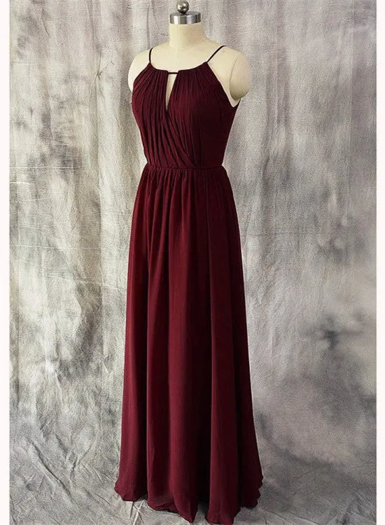 Charming Chiffon Round Simple Floor Length Bridesmaid Dress, Beautiful Party Dress
