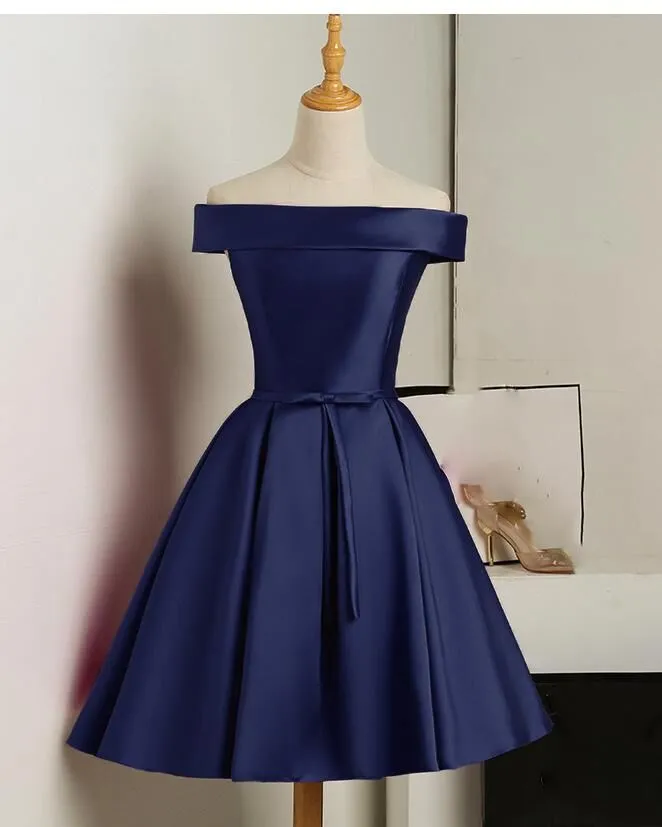 Charming Simple Knee Length Prom Dress , Short Satin Formal Dress