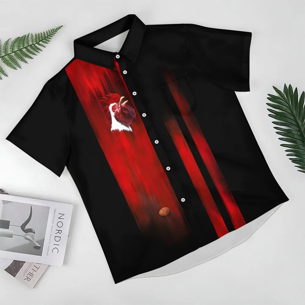 Chicken and Egg Stripe Printed Casual Short Sleeve Shirt 2410005553