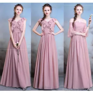 Chiffon Dusty Pink Long Mismatched Simple Cheap Bridesmaid Dresses Online, WG508