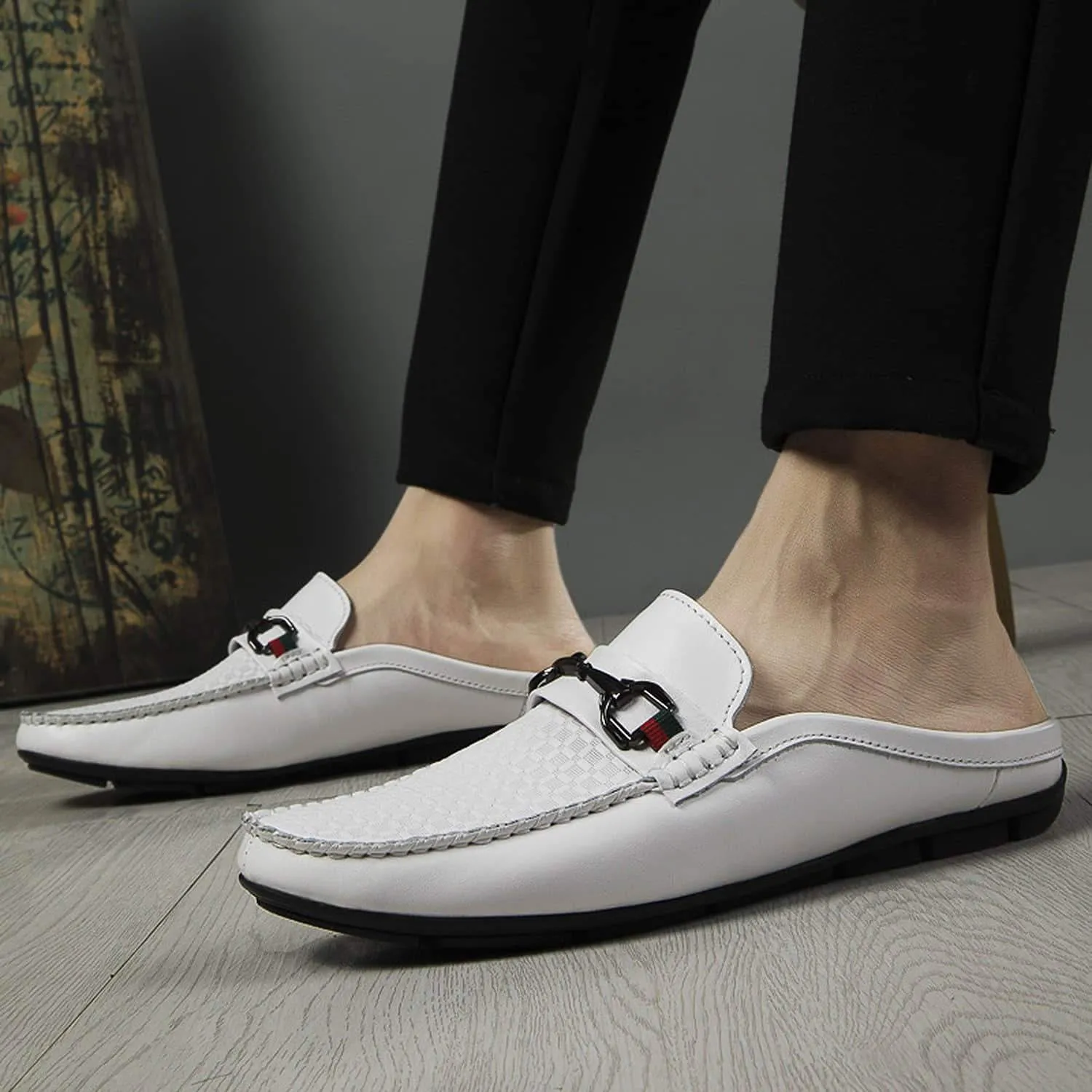 (Clean Up - US 12) Men's Casual Breathable Leather Backless Mules