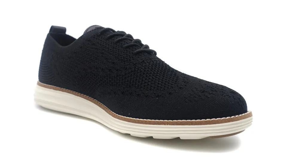 COLE HAAN ORIGINAL GRAND STITCHLITE KNIT WINGTIP OXFORD BLACK/IVORY