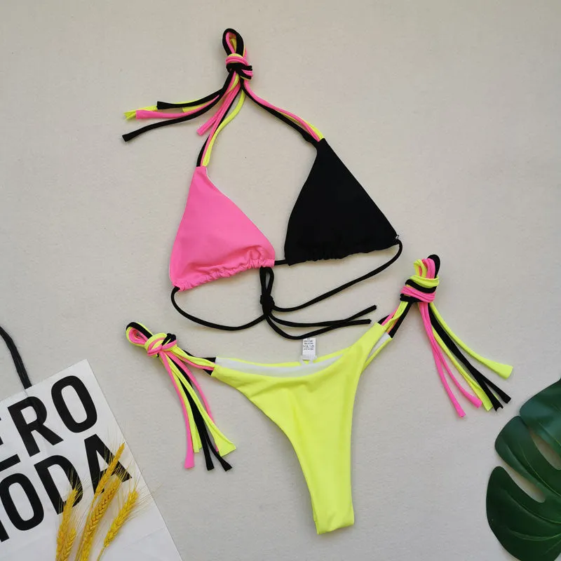 Colorblock Halter 2PCS Bikini Set