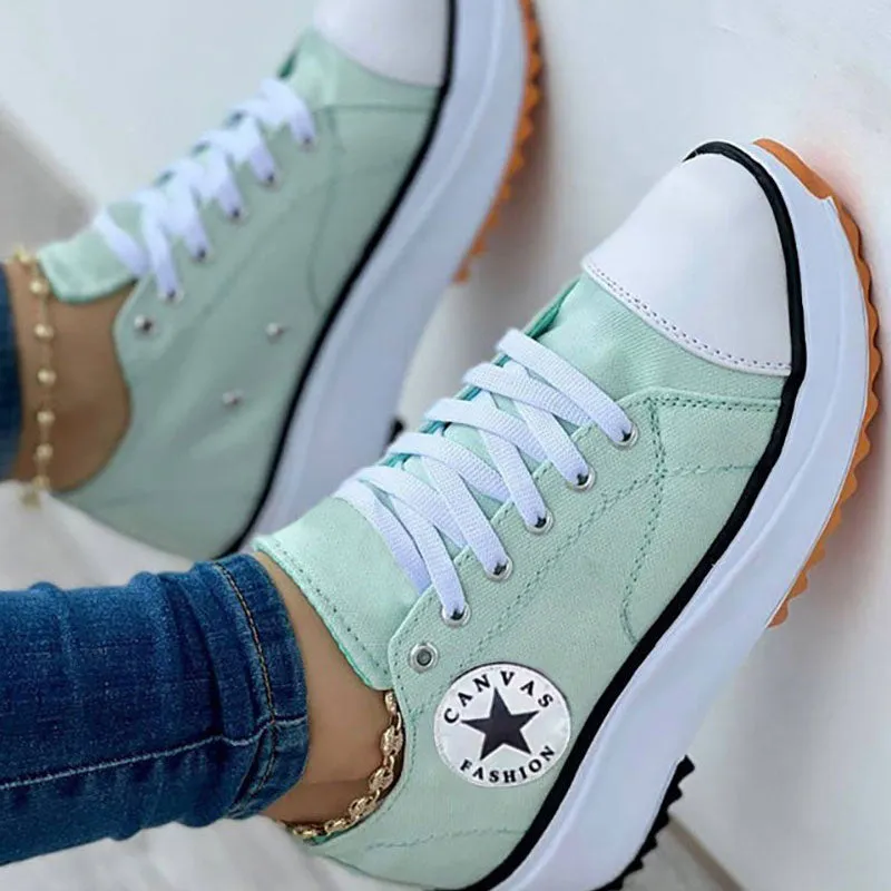 Colorblock Lace Up Platform Canvas Shoes