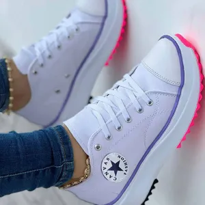 Colorblock Lace Up Platform Canvas Shoes