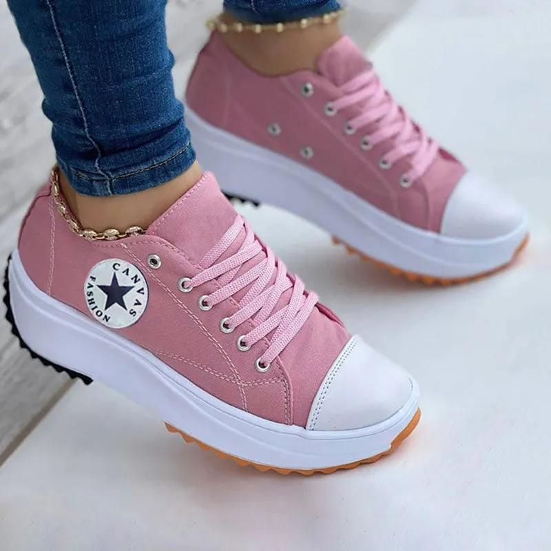 Colorblock Lace Up Platform Canvas Shoes