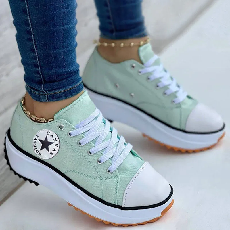 Colorblock Lace Up Platform Canvas Shoes