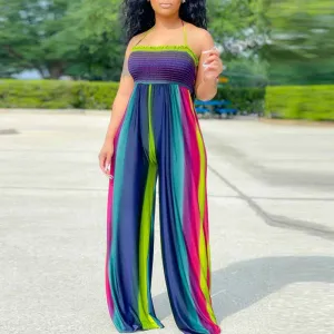 Colorful Sleeveless Halter Loose Jumpsuit