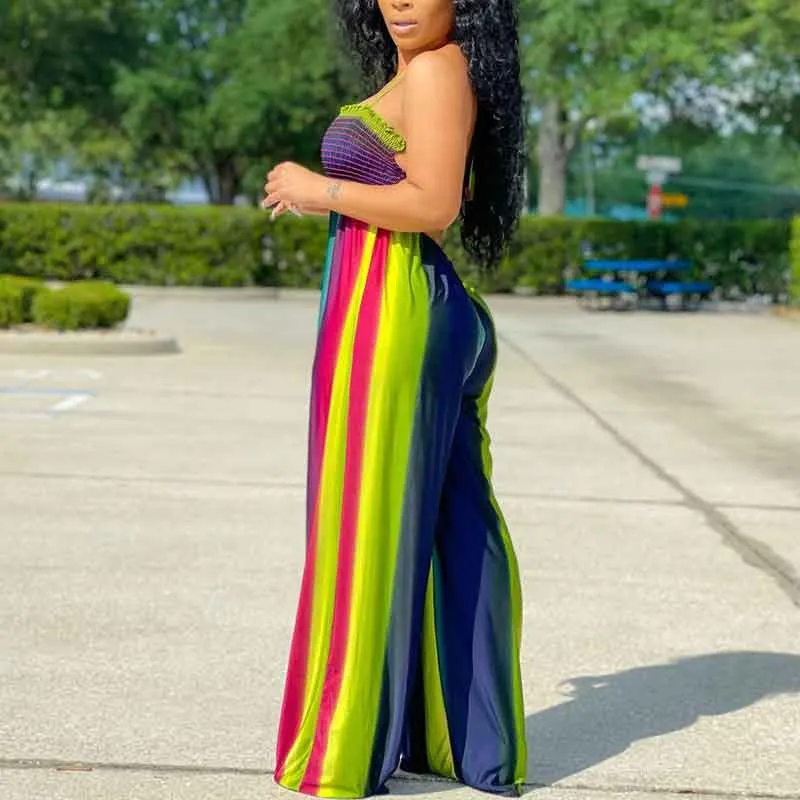 Colorful Sleeveless Halter Loose Jumpsuit
