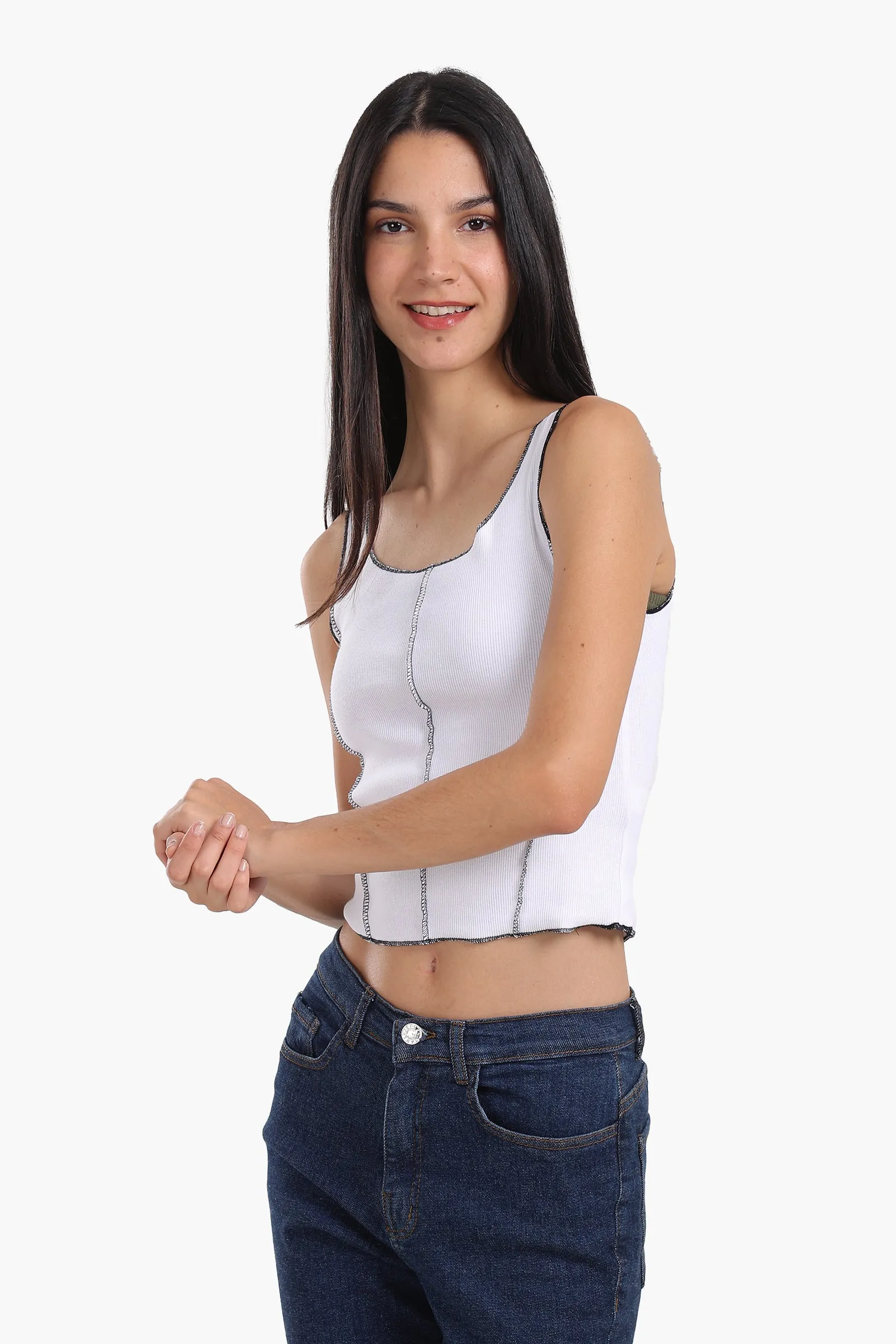 Contrast Stitch Detail Top